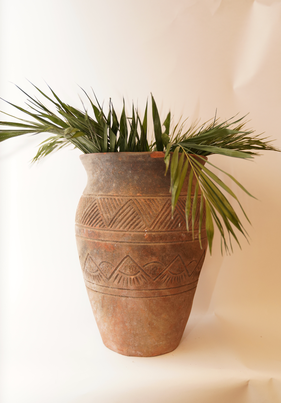 Large Indonesian Mountain Motif Vase