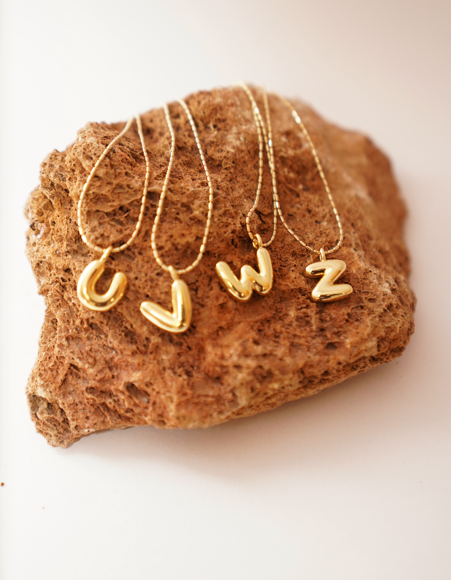 Small Gold Plated Initial Bubble Letter Necklace