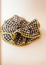 Load image into Gallery viewer, Black &amp; White Gingham Green Rim Jumbo Scrunchie
