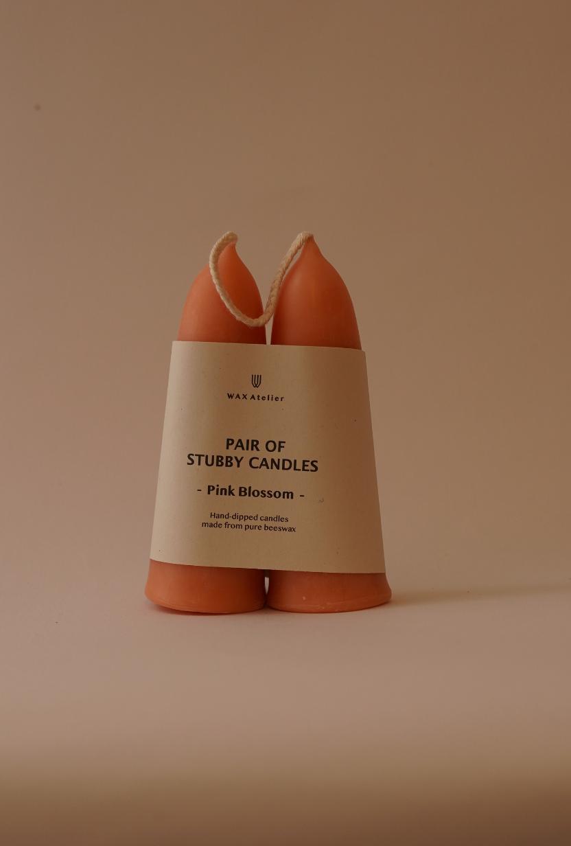 Wax Atelier Pink Blossom Pair Of Stubby Candles