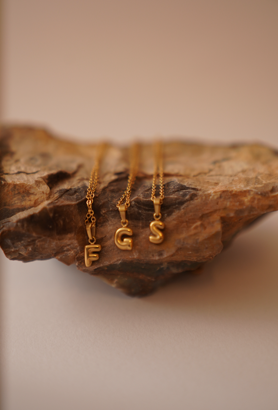 Gold Plated Small Bubble Letter Initial Necklace